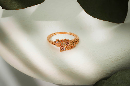 Birth Month Birth Flower Ring with CZ Diamond