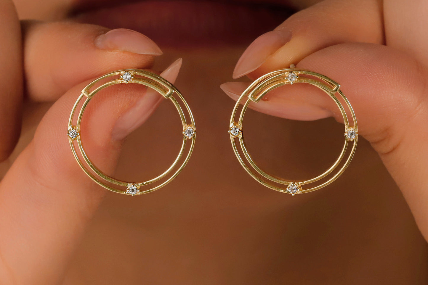 Round Ear Jacket Earrings with CZ Zircon