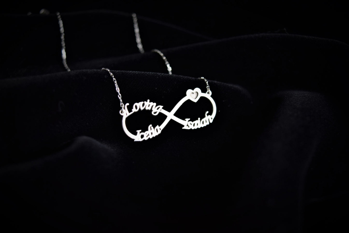 Infinity Name Necklace, Personalized Infinity Necklace, Infinity Necklace with Names, Infinity Necklace with Heart, Infinity Necklace Gold - silvergoldandrose
