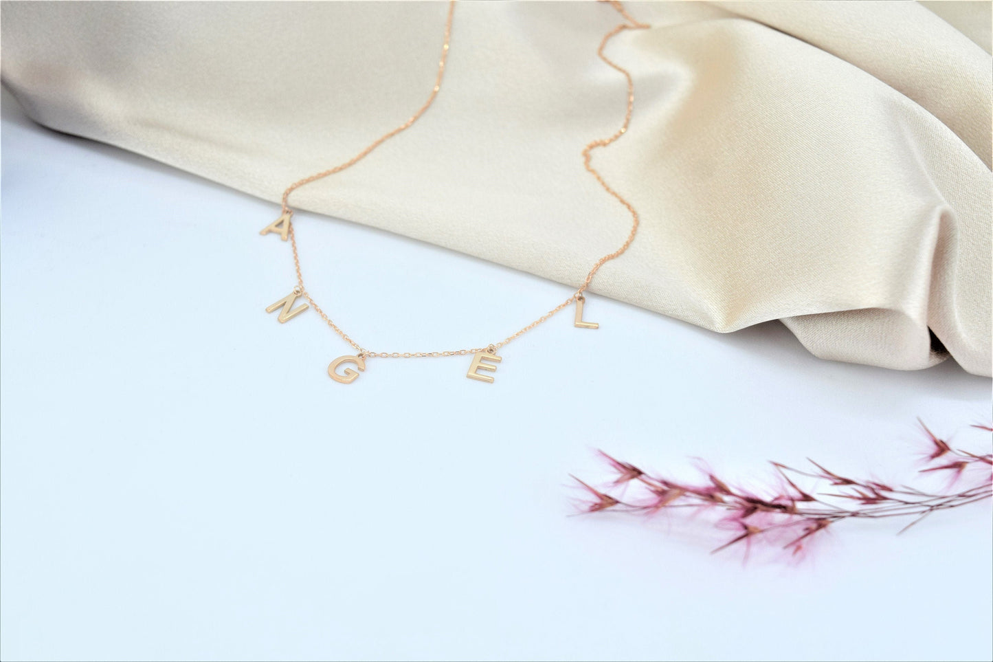 Handmade Initials Name Necklace Gold • Personalized Name Necklace • Custom Jewelry • Silver Dangle Necklace • Custom Spaced Letter Necklace - silvergoldandrose