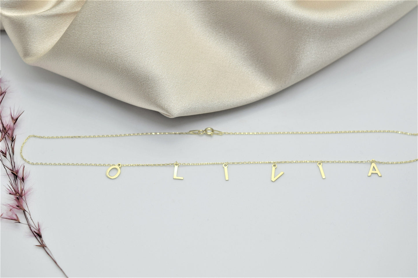 Handmade Initials Name Necklace Gold • Personalized Name Necklace • Custom Jewelry • Silver Dangle Necklace • Custom Spaced Letter Necklace - silvergoldandrose