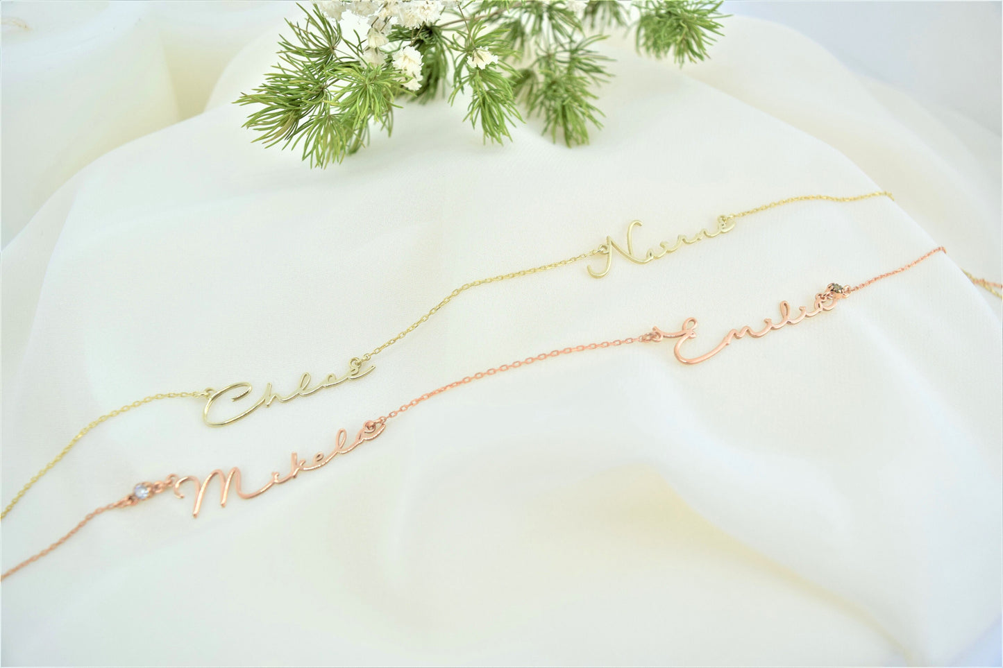 Personalized Two Name Necklace Gold, Silver, Rose Gold • Jewelry with Diamond, Birthstones and Gemstones - silvergoldandrose