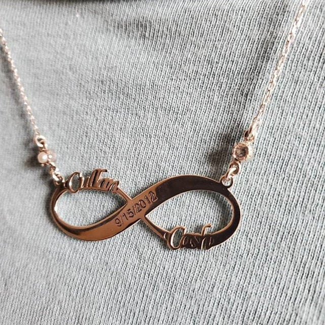 Infinity Name Necklace, Custom Jewelry • Infinity Necklaces with Birthstones • Personalized Infinity Jewelry for Women - silvergoldandrose