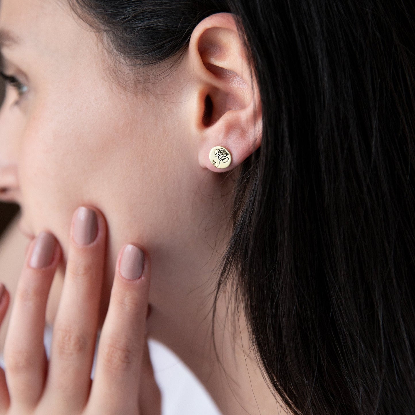 Personalized Birth Flower Earring • Floral Signet Earring • Birth Month Flower Earring • Silver, Gold and Rose Gold • Gift for Her •