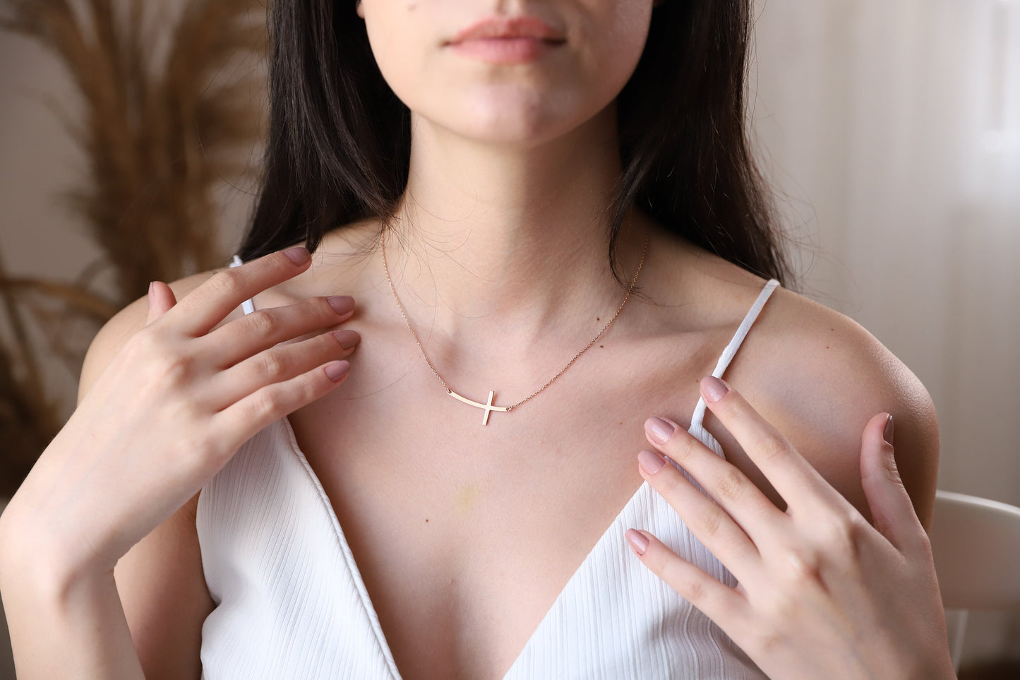 Sterling Silver Cross Necklace for Women, Dainty Sideways Cross Necklace with Birthstone • Minimalist Cross Jewelry • Gift for Her - silvergoldandrose