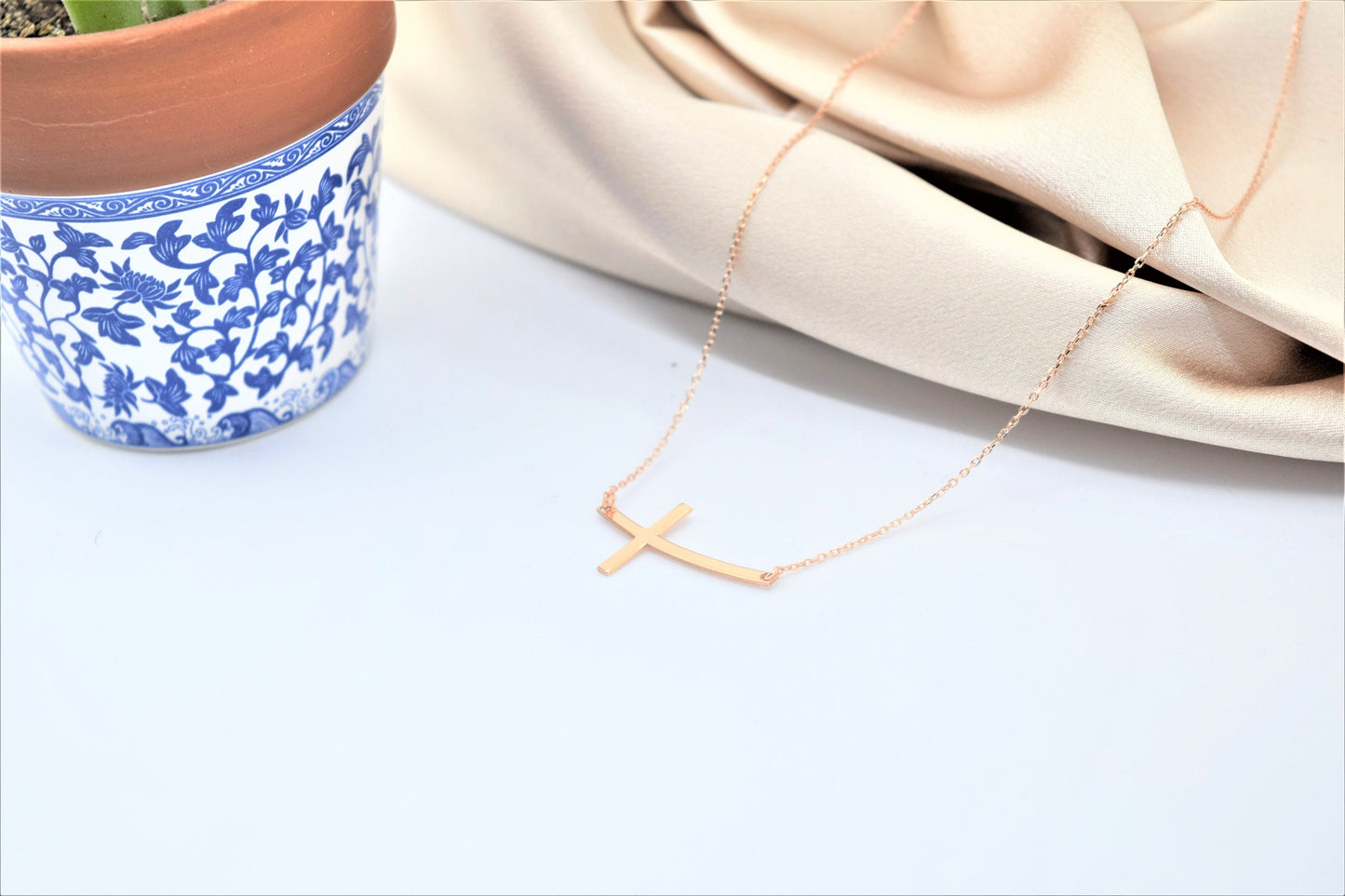 Sterling Silver Cross Necklace for Women, Dainty Sideways Cross Necklace with Birthstone • Minimalist Cross Jewelry • Gift for Her - silvergoldandrose