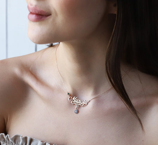 SilverGoldandRose Personalized Evil Eye Necklace with Custom Birthstones in Gold or Silver