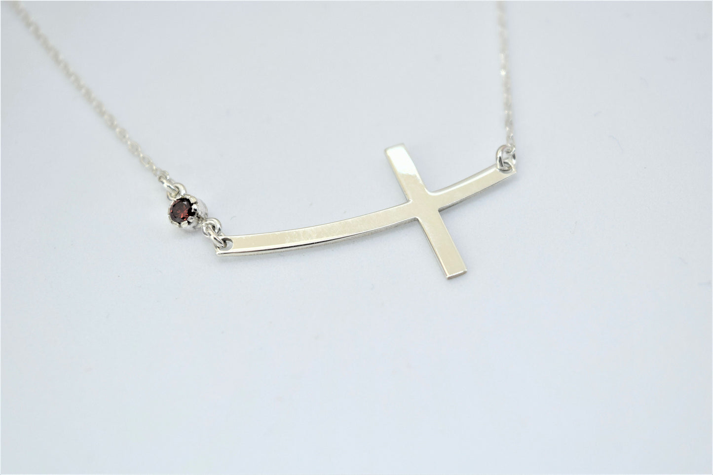 Sterling Silver Cross Necklace for Women, Dainty Sideways Cross Necklace with Birthstone • Minimalist Cross Jewelry • Gift for Her - silvergoldandrose