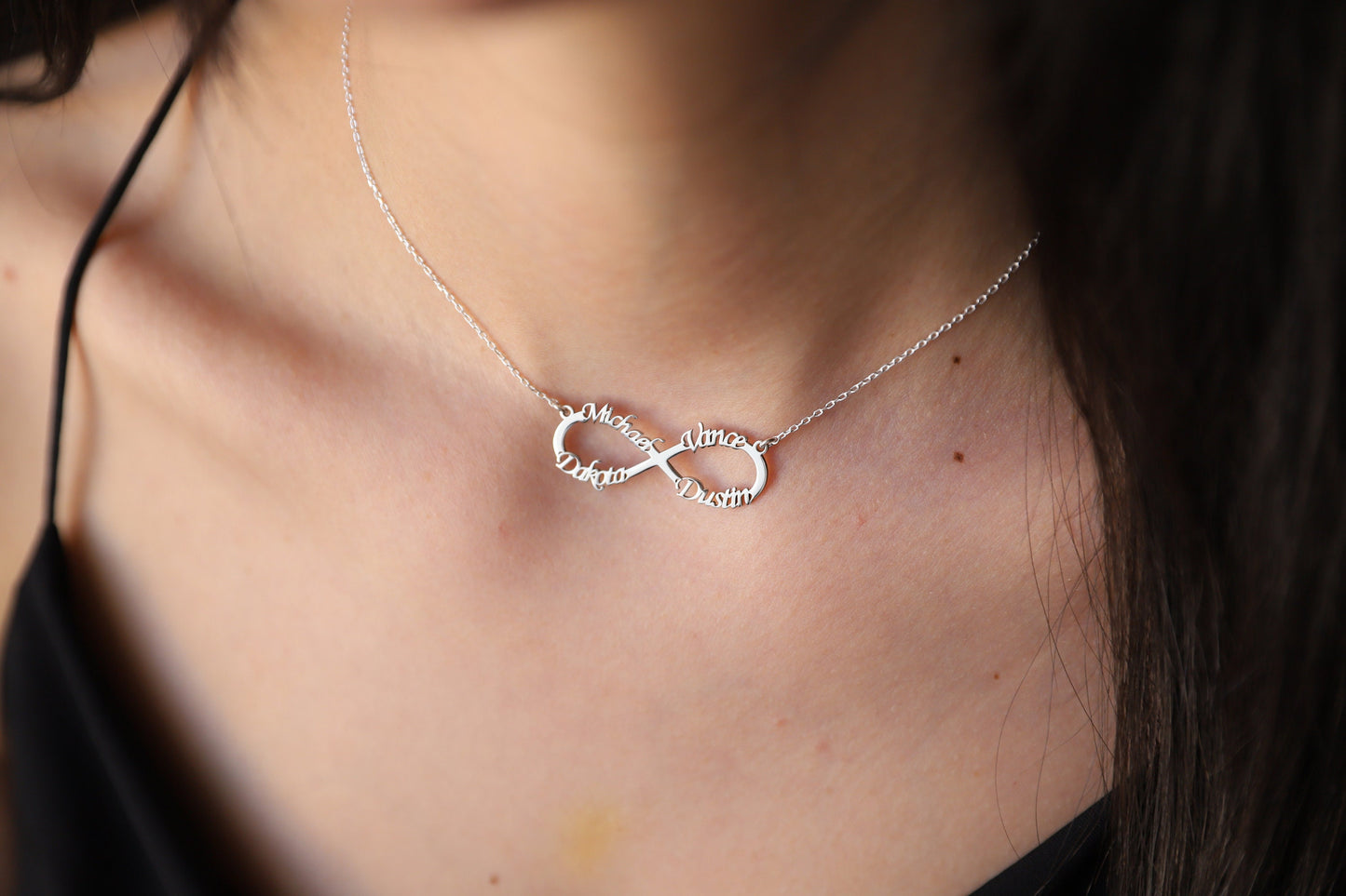 Personalized Infinity Name Necklace, Family Infinity Necklace, Infinity Necklace with Names,Silver Infinity Necklace, Gold Infinity Necklace - silvergoldandrose