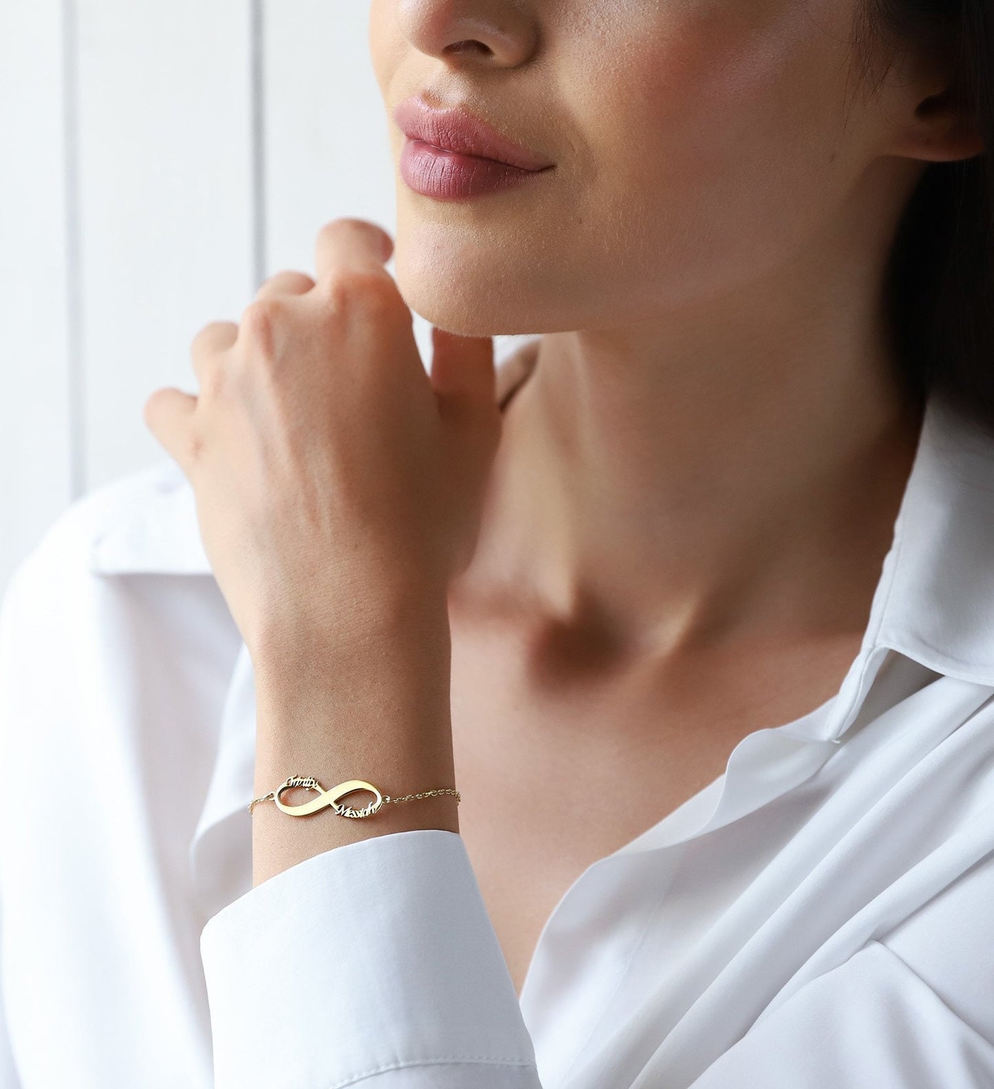 Handmade Women Infinity Bracelet with Names Personalized, Custom Silver Ankle Jewelry by NecklaceDreamWorld - silvergoldandrose