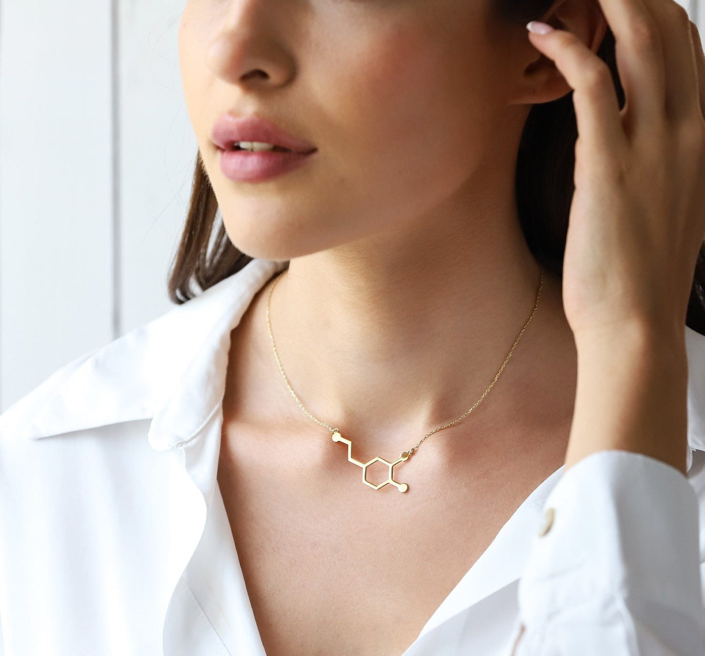 Dopamine Molecule Necklace • Happiness Jewelry • 925 Sterling Silver Necklace • Dopamine Symbol Necklace • Chemistry Gift • Science Jewelry - silvergoldandrose