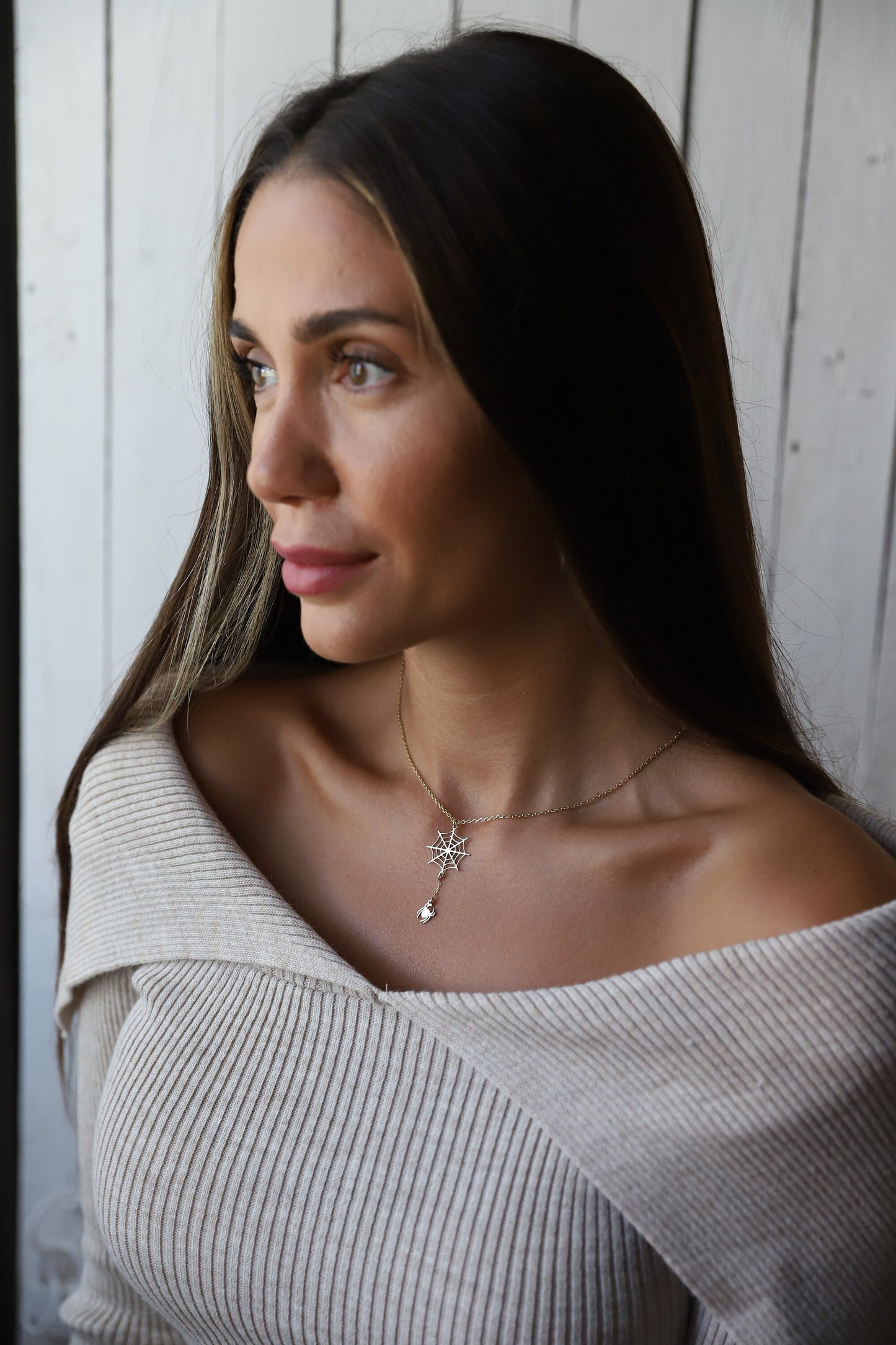 Halloween Spider Web Gold Necklace Gifts, Scary Spider Silver Jewelry by NecklaceDreamWorld - silvergoldandrose
