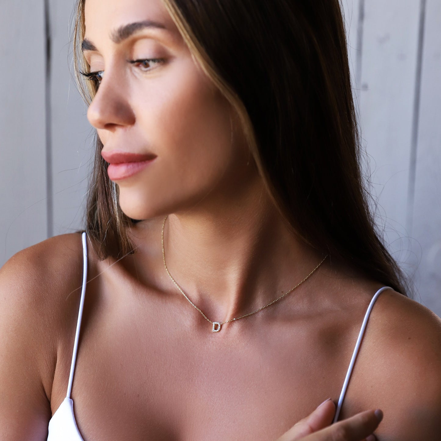 Custom Dainty Pave Letter Necklace with CZ Diamonds, Handmade Tiny Cute Initial Necklace • Personalized Minimal Jewelry - silvergoldandrose