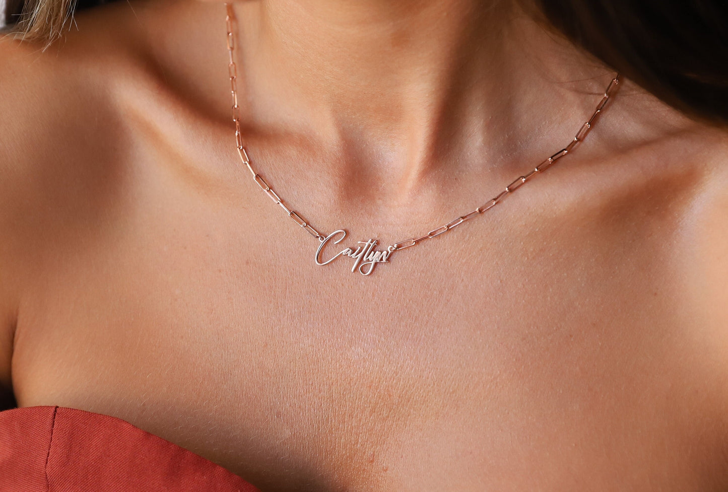 Link Chain Name Necklace Gold Personalized, Handmade Silver Dainty Name Jewelry by NecklaceDreamWorld - silvergoldandrose