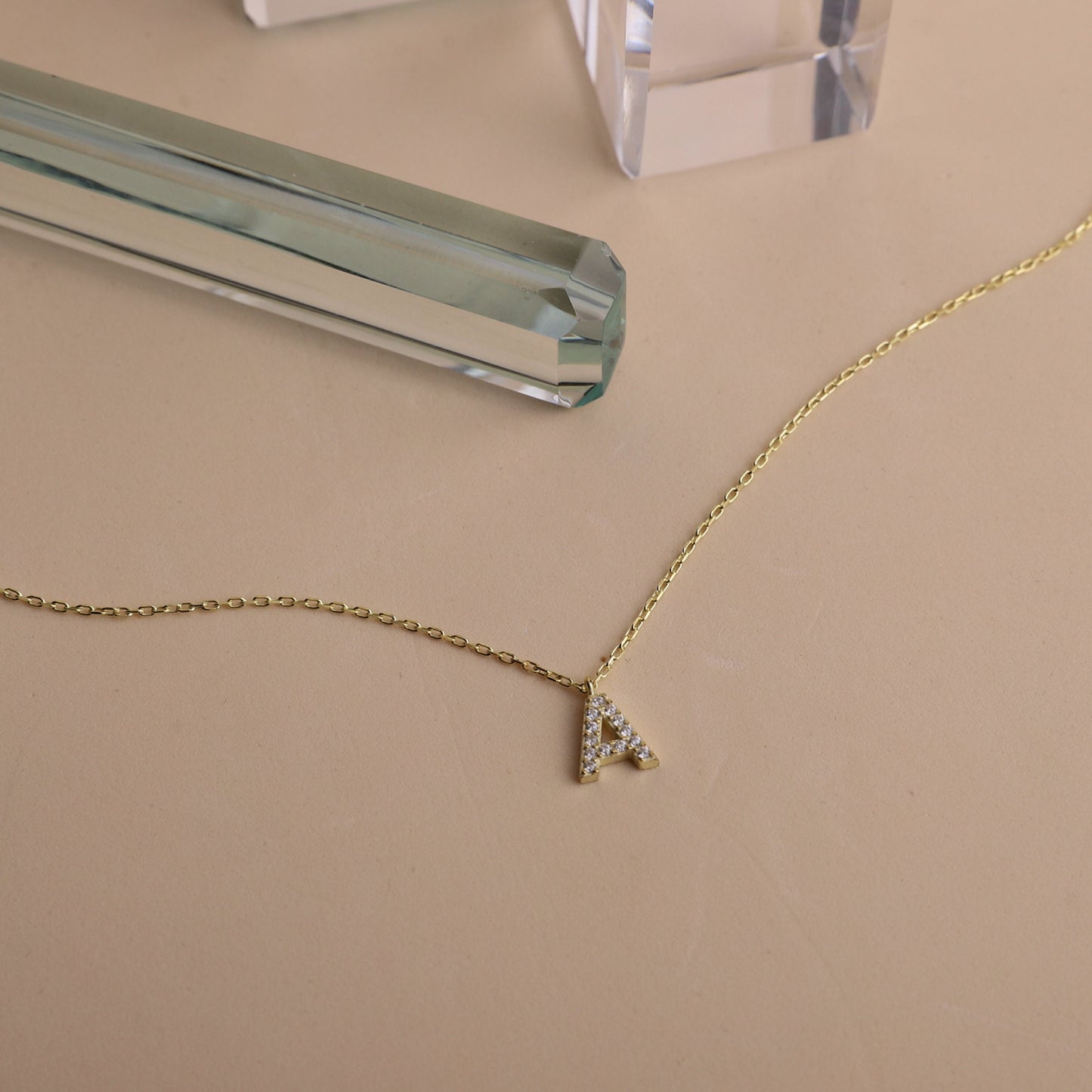 Custom Dainty Dangle Pave Initial Pendant Necklace with CZ Diamonds • Handmade Tiny Cute Letter Necklace • Wedding Gifts - silvergoldandrose
