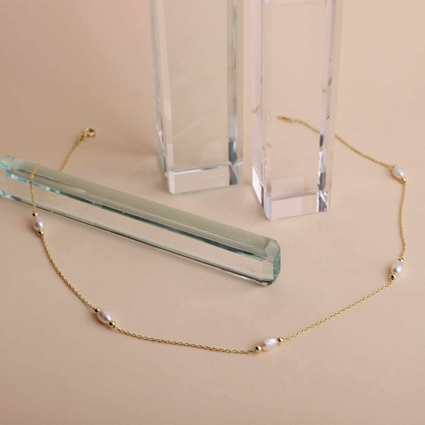Station Necklace, Freshwater Pearl Necklace, 14K Gold Cute Gold Pearl Choker Necklace • Vintage Style • Handmade Bridesmaid Gifts - silvergoldandrose