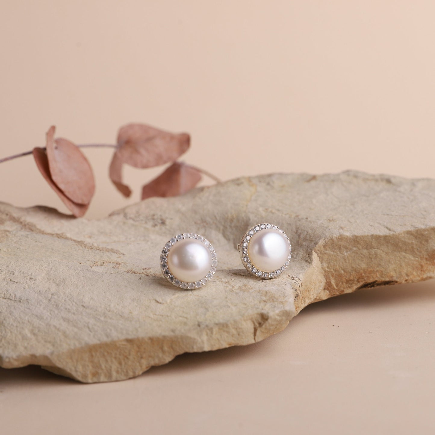 Pave Earrings Studs, Pearl Earrings Silver, Pave Diamond Earrings, Cubic Zirconia Earrings Wedding White Pearl Earrings, Bridesmaid Earrings - silvergoldandrose