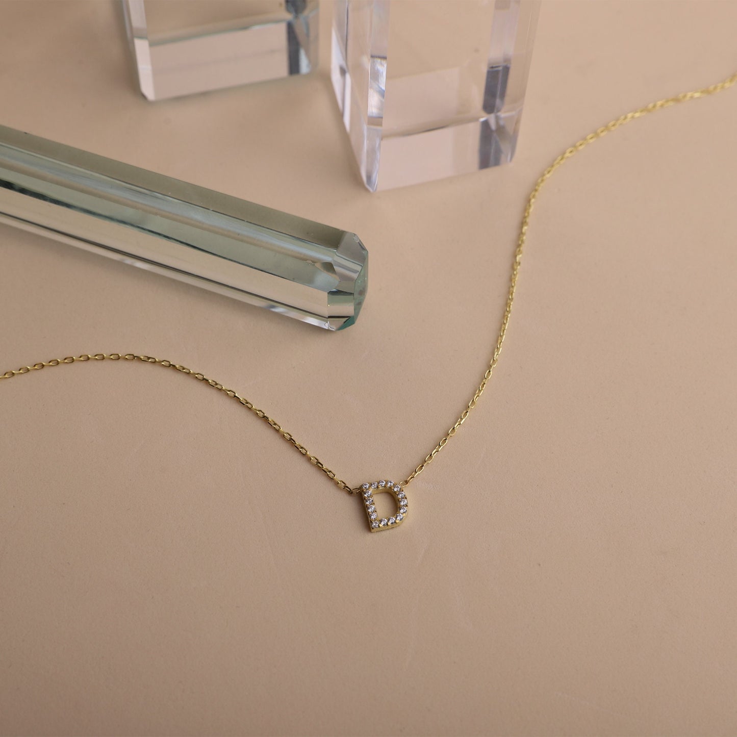 Custom Dainty Pave Letter Necklace with CZ Diamonds, Handmade Tiny Cute Initial Necklace • Personalized Minimal Jewelry - silvergoldandrose