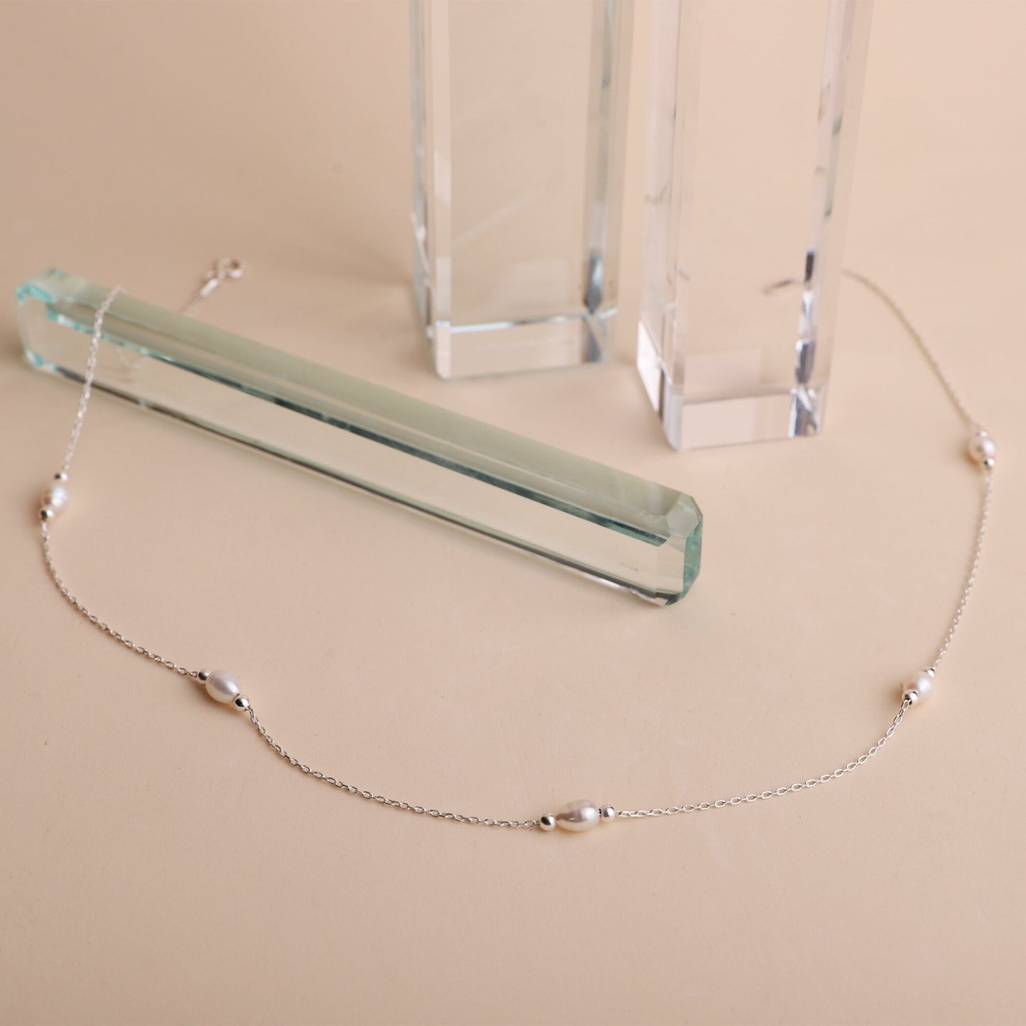 Station Necklace, Freshwater Pearl Necklace, 14K Gold Cute Gold Pearl Choker Necklace • Vintage Style • Handmade Bridesmaid Gifts - silvergoldandrose