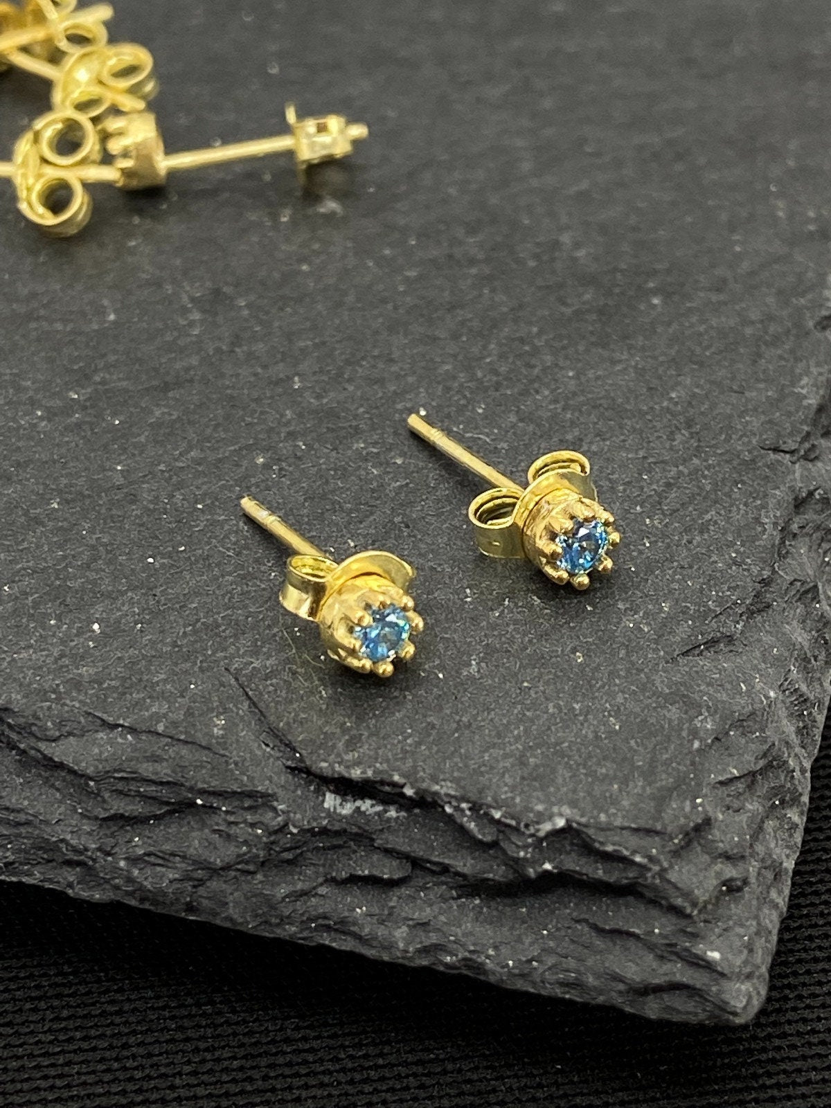 Birthstones Stud Earrings, Gemstone Earrings in Sterling Silver • Blue Topaz Earring, Opal Earrings Minimalist Jewelry - silvergoldandrose