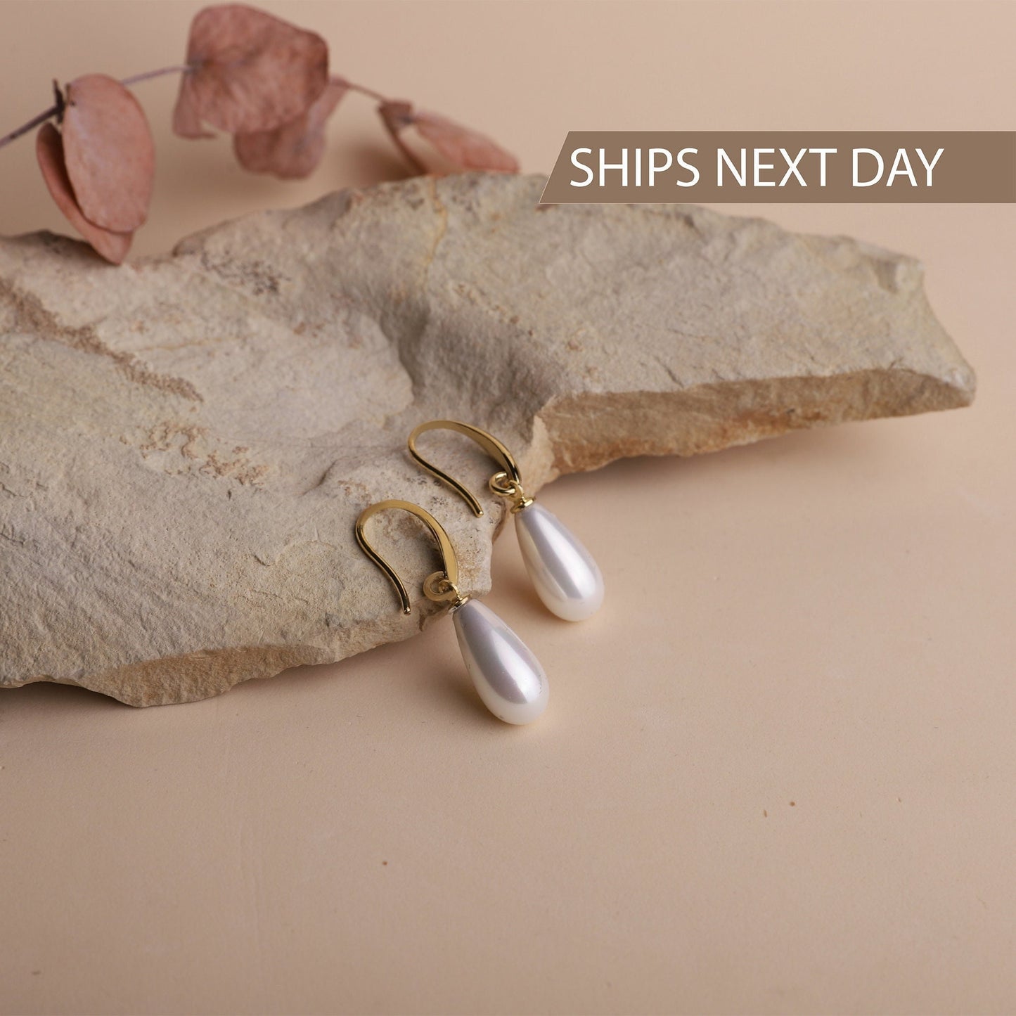 Drop Pearl Earrings, Mother of Pearl Earrings, Bridal Shower Gifts | Dainty Dangle Earrings by NecklaceDreamWorld - silvergoldandrose