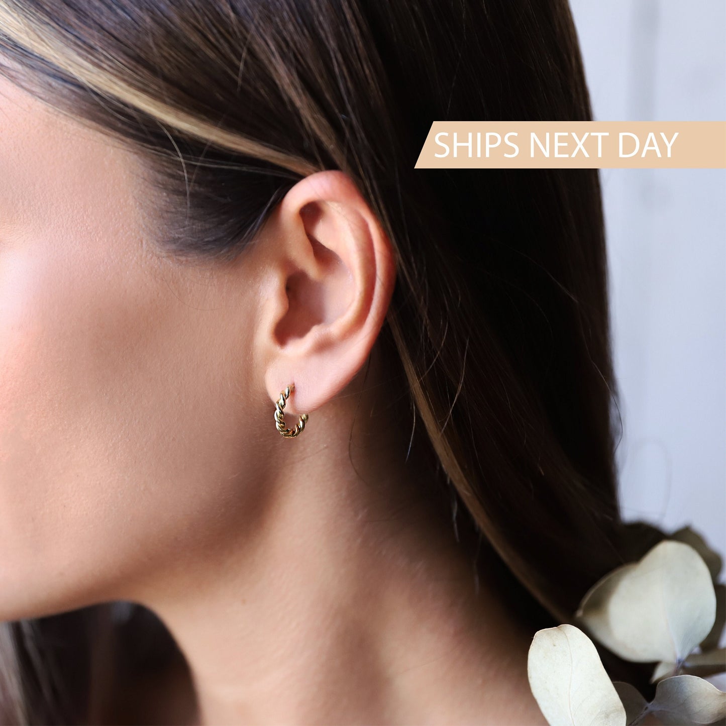 Huggies Hoop Earrings • Dainty Twisted Minimalist Jewelry • Ready to Ship Gifts for Her, Sterling Silver, Gold and Rose Gold Tiny Huggies - silvergoldandrose