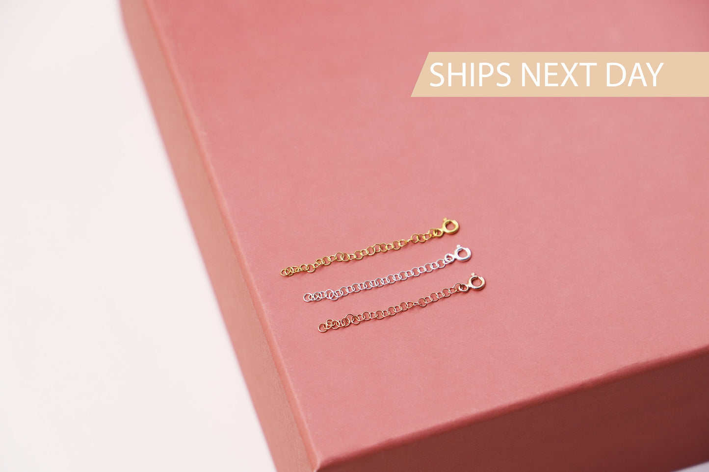 14K Gold Extensions, 925 Sterling Silver Adjustable Extender for Necklace or Bracelet, Removable 1 and 2 inch Chain Extender • Rose Gold - silvergoldandrose