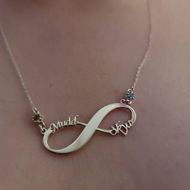 Infinity Name Necklace, Custom Jewelry • Infinity Necklaces with Birthstones • Personalized Infinity Jewelry for Women - silvergoldandrose