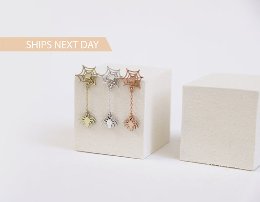 Spider Web Halloween Gift Earrings | Handmade Sterling Silver, Gold and Rose Gold Halloween Vintage Style Unique Jewelry | Perfect Gifts - silvergoldandrose