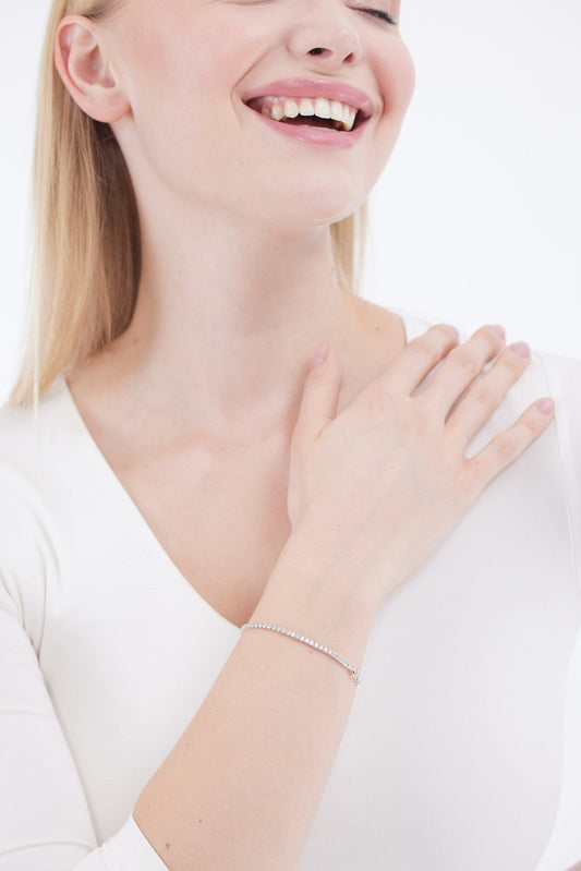 Sterling Silver Waterway Tennis Bracelet - Dazzling CZ Pave White Diamonds