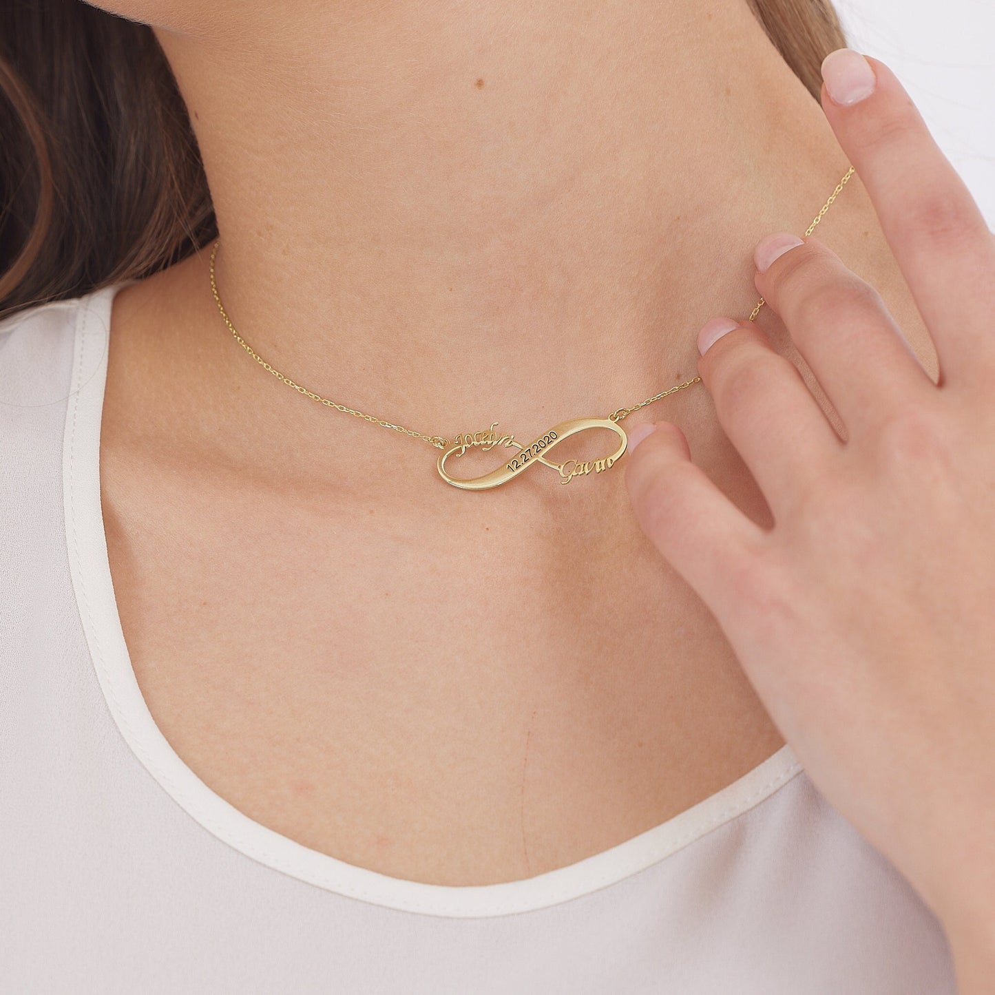 Infinity Name Necklace, Custom Jewelry • Infinity Necklaces with Birthstones • Personalized Infinity Jewelry for Women - silvergoldandrose