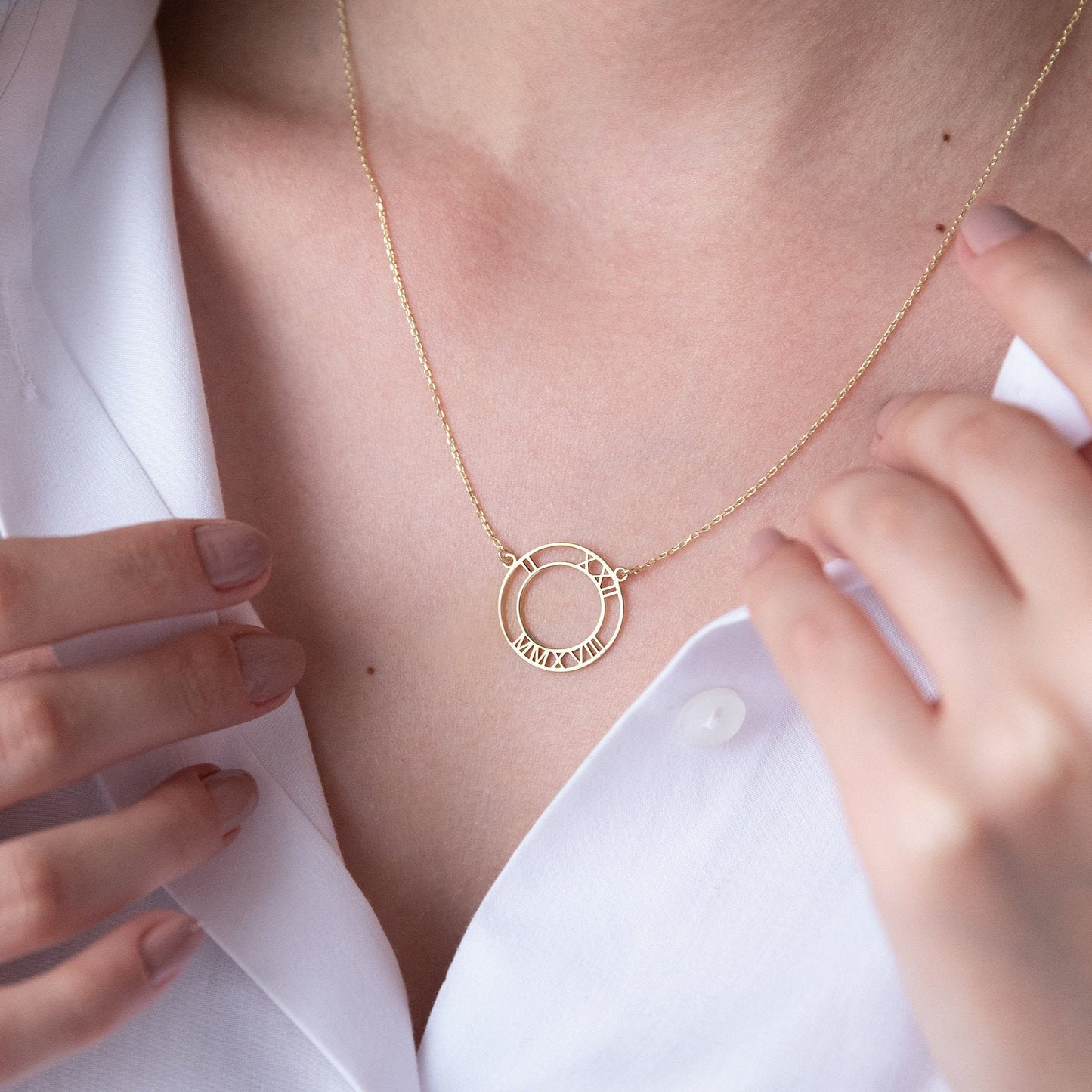 14K Real Yellow Gold Roman Numerals Necklace | Personalized Mothers Jewelry | Custom Wedding Date Gift | Personalized Jewelry - silvergoldandrose