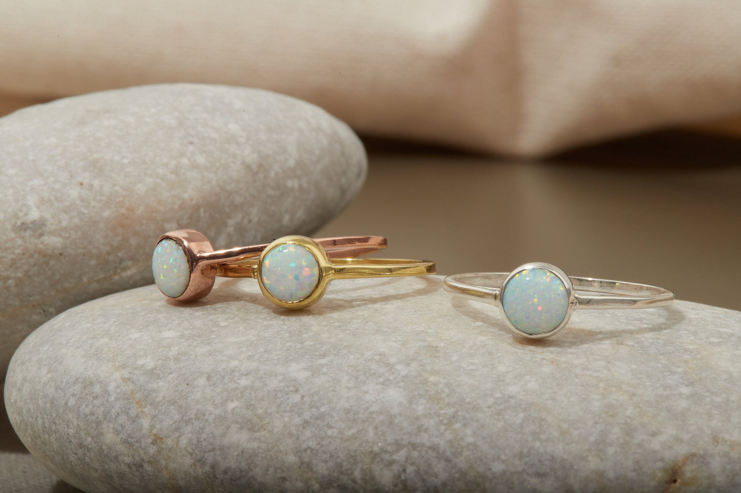 14K White Opal Rings