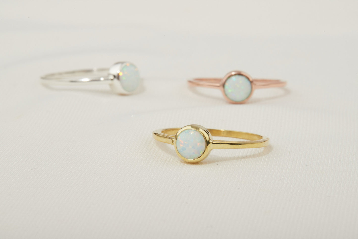 14K White Opal Rings