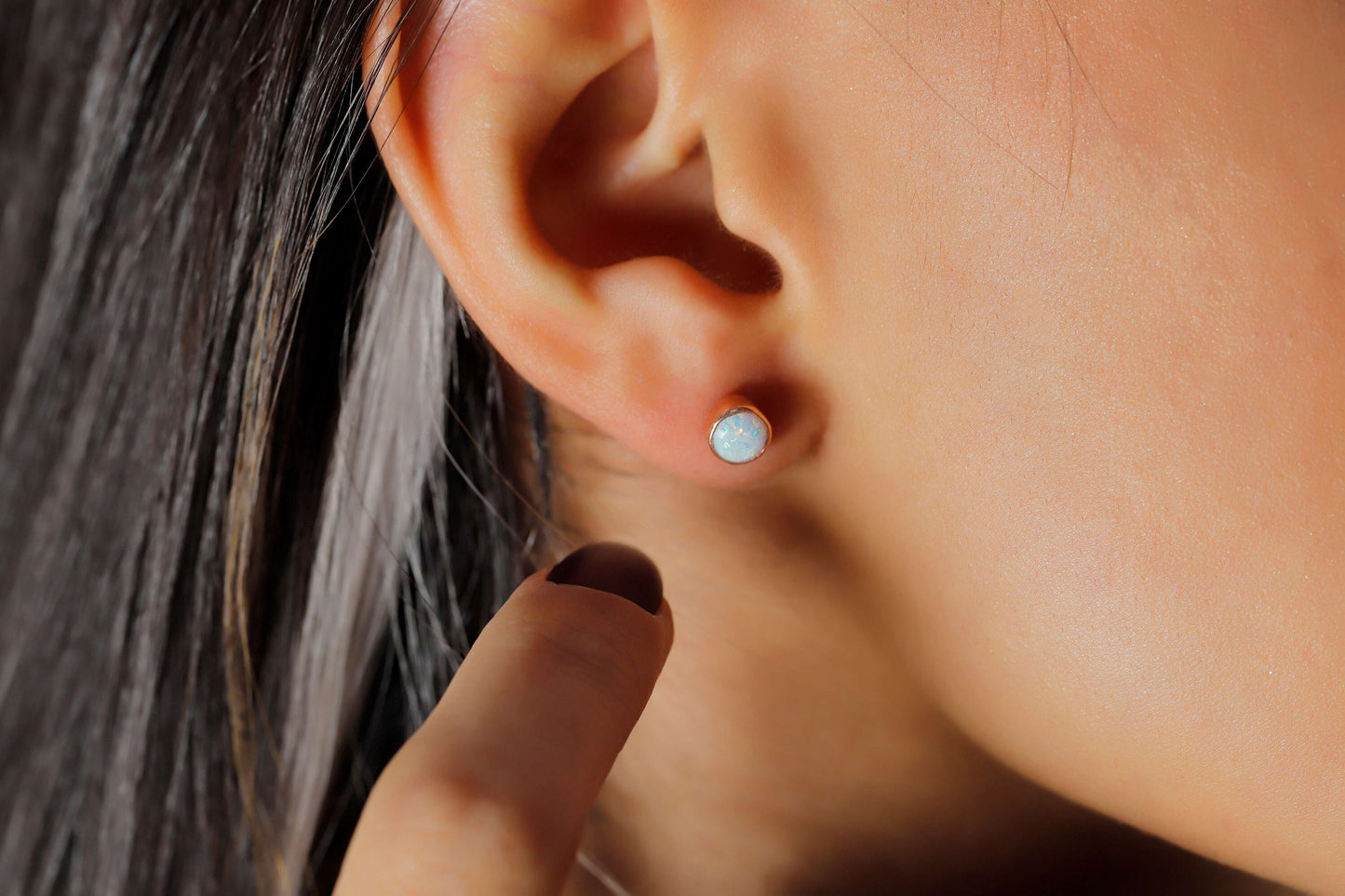 Delicate Real White Opal Stud Earrings by NecklaceDreamWorld, High Quality Waterproof Jewelry, 14K Gold Perfect Unique Birthday Gifts - silvergoldandrose