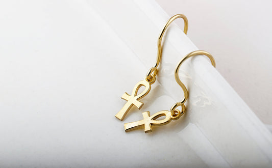 Handmade Ancient Ankh Symbol Earrings in 14K Gold, Sterling Silver and Rose Gold, Key of Life Egyptian Jewelry by silvergoldandrose