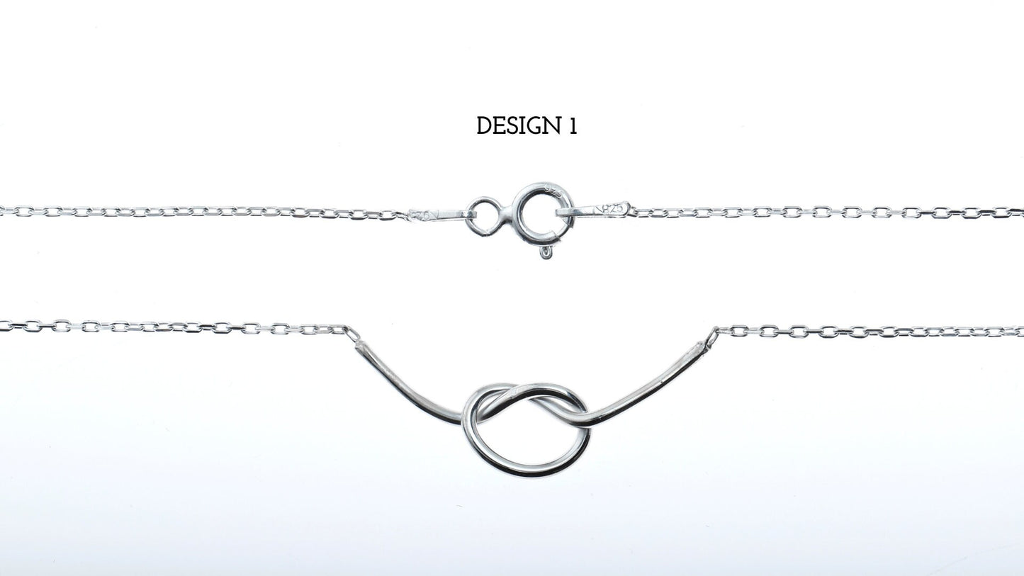 Dainty Love Knot Layering Choker Necklace by NecklaceDreamWorld in Solid 925 Sterling Silver and Rose Gold, Perfect Meaningful Knot Gifrs - silvergoldandrose