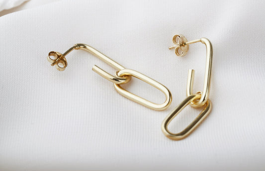 Dangle Link Earrings by SilverGoldandRose • Cable Earrings • Chunky Statement Trendy Jewelry in Silver, Gold, Rose • Gift for Her - silvergoldandrose