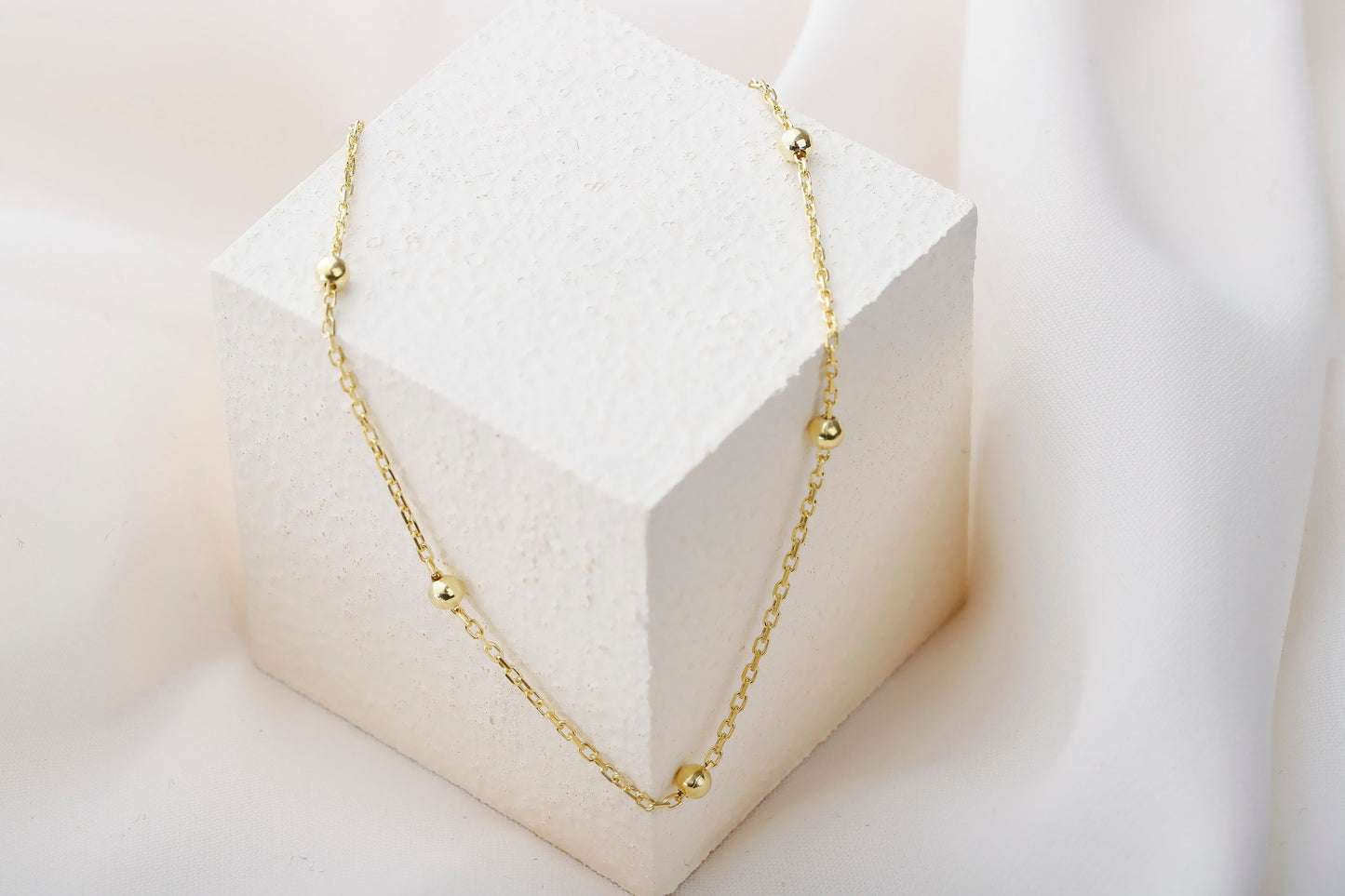 Dainty Satellite Chain Bracelets for Women in 14K Gold, Everyday Jewelry by NecklaceDreamWorld, Ankle Bracelet Gold, Minimalist Jewelry - silvergoldandrose