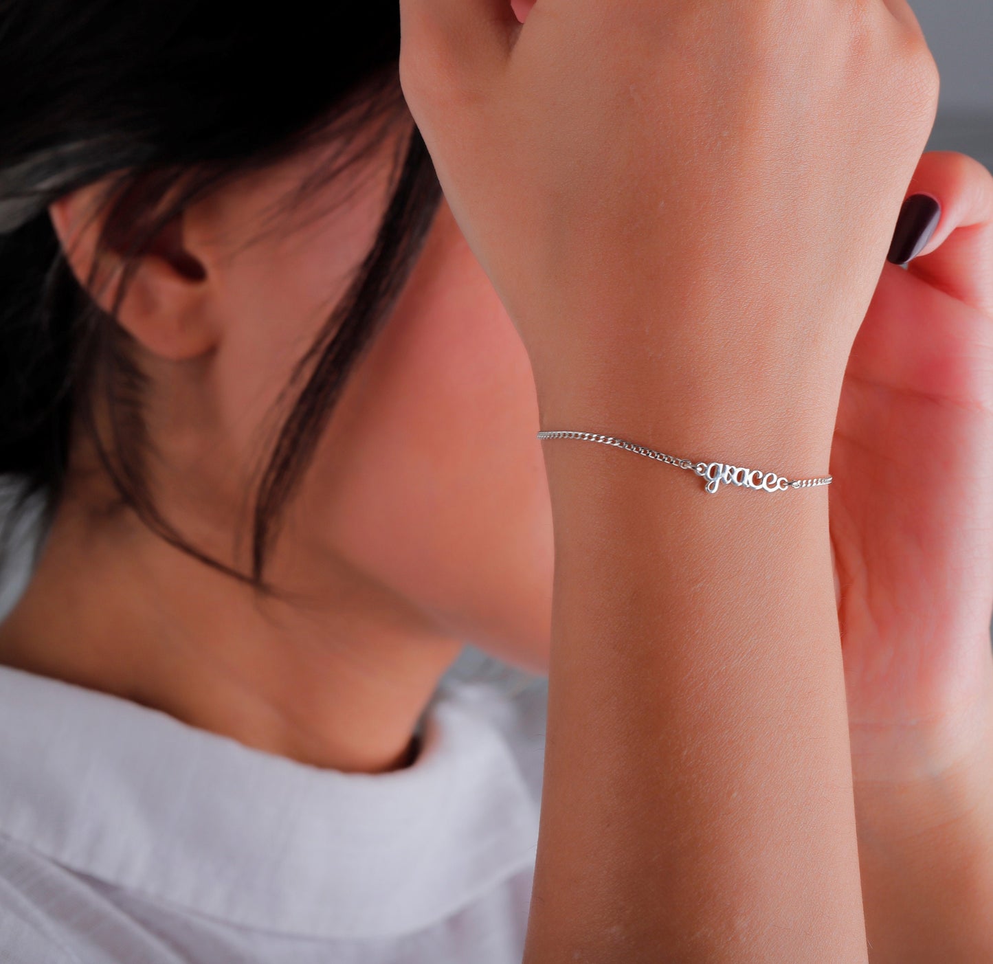 Layering Name Bracelet with Dainty Curb Chain, Personalized Initial Bracelet, Perfect Birthday Gift in Sterling Silver by NecklaceDreamWorld - silvergoldandrose
