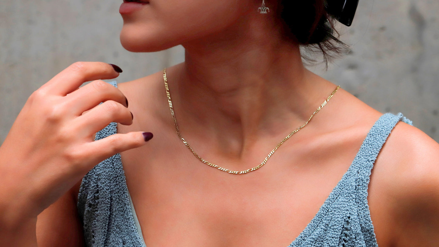 Figaro Chain Necklace in 14K Gold, Sterling Silver and Rose • Everyday Chain Jewelry by NecklaceDreamWrold • Perfect Uniqeu Gifts - silvergoldandrose