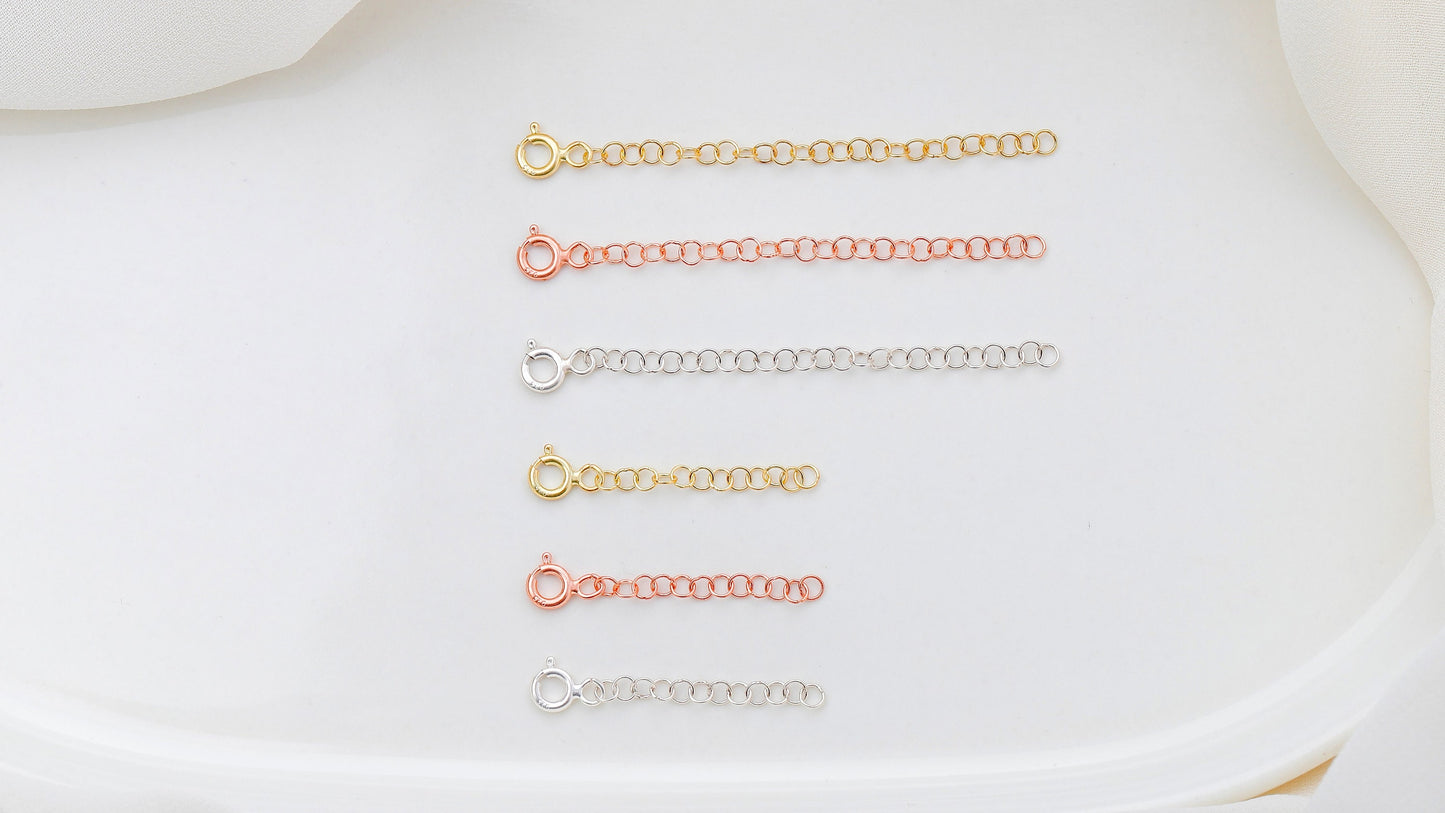 14K Gold Extensions, 925 Sterling Silver Adjustable Extender for Necklace or Bracelet, Removable 1 and 2 inch Chain Extender • Rose Gold - silvergoldandrose