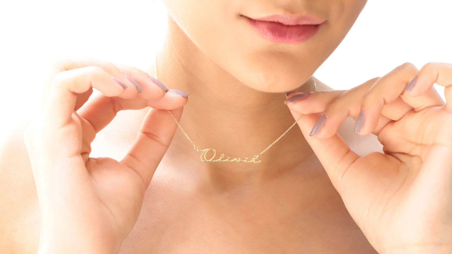 Personalized Name Necklace Silver, Mothers Day Gifts • 14K Gold Filled Name Necklace • Cursive, Tiny, Dainty Name Necklace - silvergoldandrose