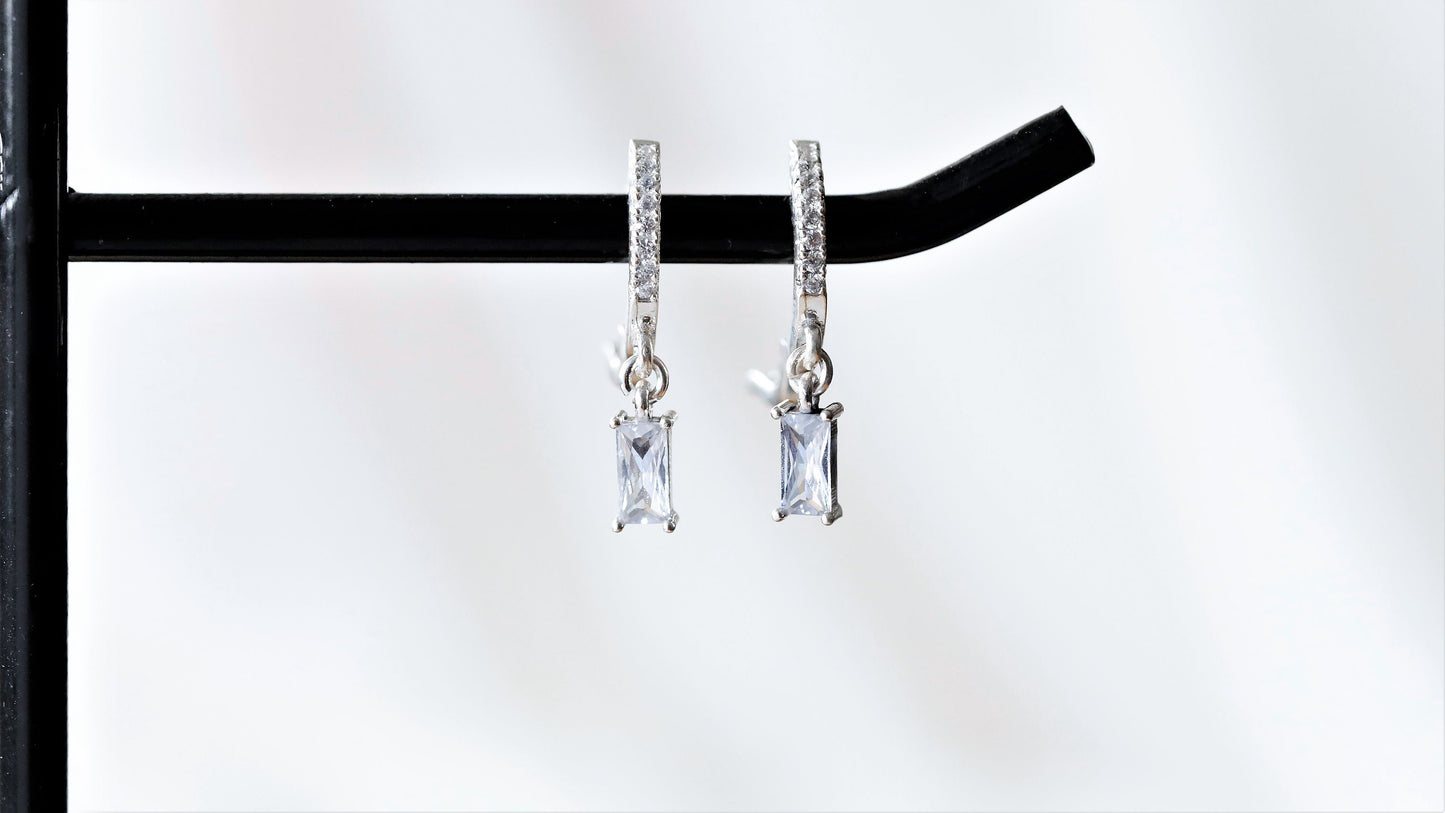 Diamond Hoops Baguette Charm Earrings by NecklaceDreamWorld • Trending Huggie Hoops Earrings • Perfect Dainty Looking • Bridesmaids Gifts - silvergoldandrose