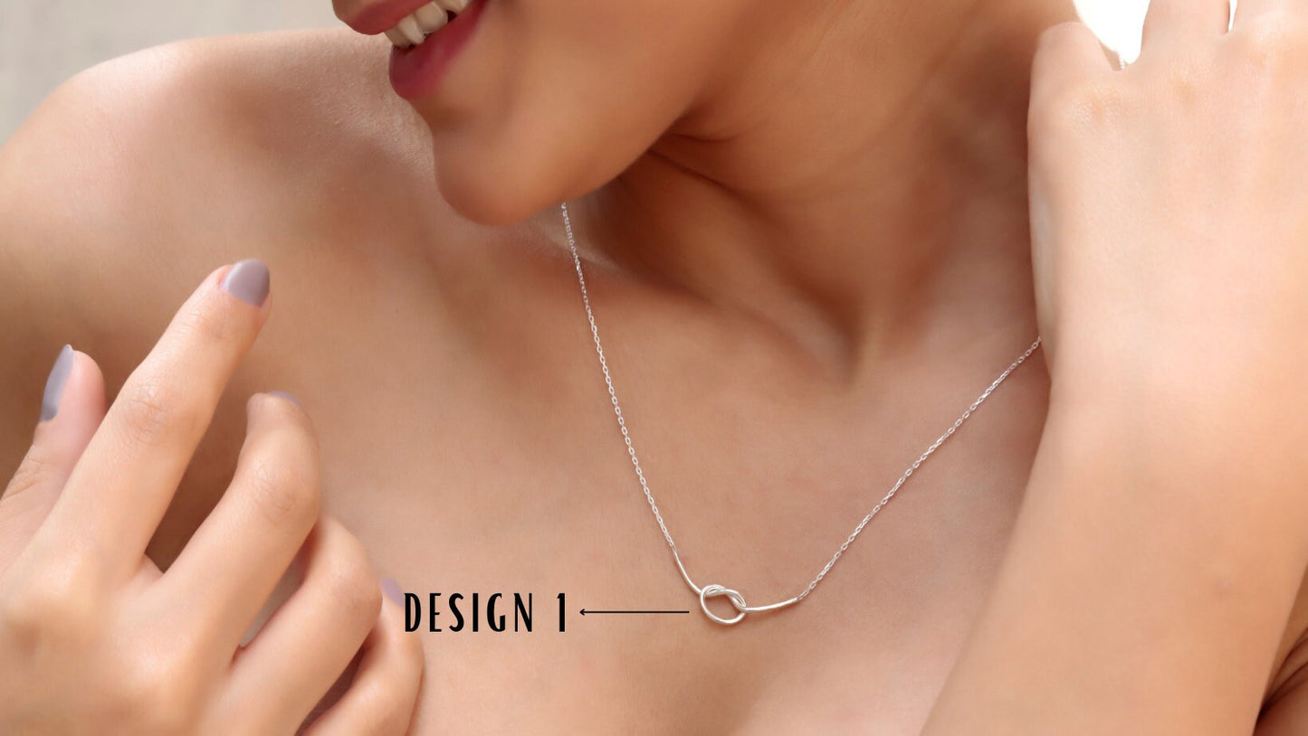 Dainty Love Knot Layering Choker Necklace by NecklaceDreamWorld in Solid 925 Sterling Silver and Rose Gold, Perfect Meaningful Knot Gifrs - silvergoldandrose