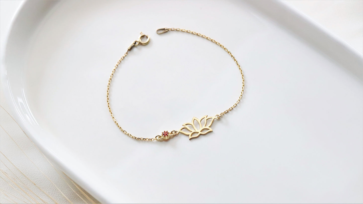Dainty Gold Friendship Lotus Flower Bracelet, Birthstone-Gemstone add on, Couples Silver, Gold and Rose Gold Jewelry by NecklaceDreamWorld - silvergoldandrose