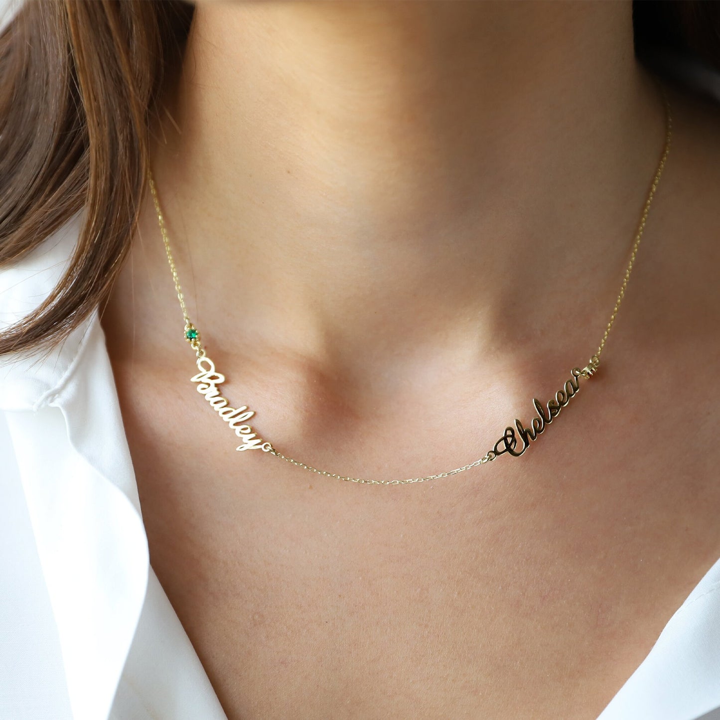 Personalized Mini Two Name Necklace in 14K Gold, 925 Stelring Silver and Rose Gold Filled • Jewelry with Diamonds, Birthstones and Gemstones - silvergoldandrose