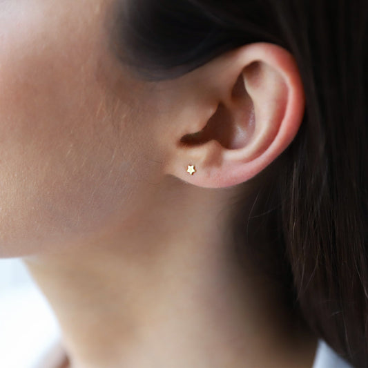 Solid 14K Gold Mini Star Stud Earrings, Personalized Dainty Cute Filled Earring, Custom Minimalist Earrings by NecklaceDreamWorld - silvergoldandrose
