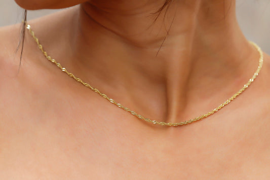 18k Gold Dainty Singapore Twist Chain, Everyday Jewelry, Sparkle Necklace, Gold Rope Chain Necklace, Maid of Honor Gift, Gift for Women - silvergoldandrose