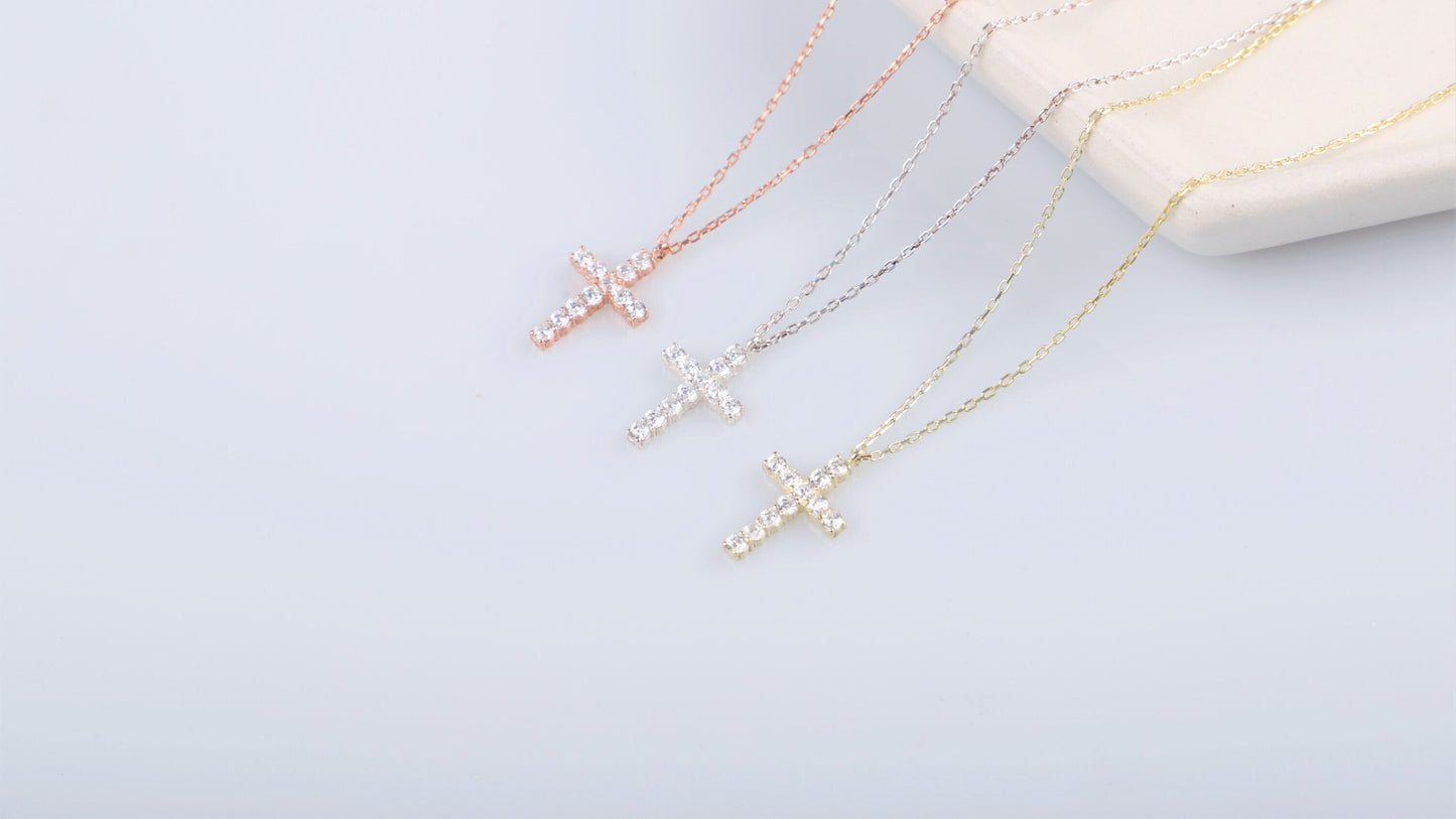 Radiant 14K Gold Diamond Cross Necklace - A Timeless Symbol of Faith and Elegance